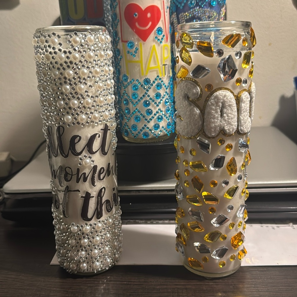$25 FOR ONE 1️⃣ BEAUTIFUL PERSONALIZED BLINGED OUT HANDMADE CANDLES❤️SAMPLES - Picture 7 of 17